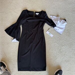 Elegant Black and White Bell Sleeve Dress